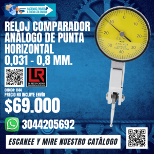 RELOJ COMPARADOR ANÁLOGO DE PUNTA HORIZONTAL DE 0.031 - 0.8 MM.