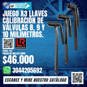 1152 JUEGO X 3 LLAVES CALIBRACIÓN DE VÁLVULAS 8,9 Y 10 MILÍMETROS.