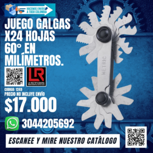 1249 JUEGO DE GALGAS X 24 HOJAS 60⁰ EN MILÍMETROS.