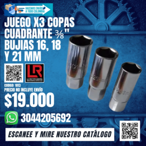 JUEGO X3 COPAS CUADRANTE ⅜" BUJIAS 16, 18 Y 21 MM