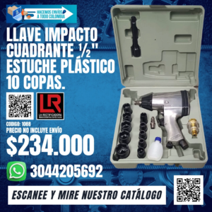 LLAVE IMPACTO CUADRANTE ½" ESTUCHE PLÁSTICO 10 COPAS.