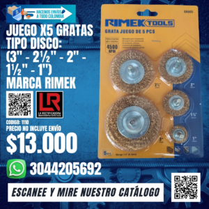 JUEGO X5 GRATAS TIPO DISCO: (3" - 2½" - 2" - 1½" - 1") MARCA RIMEK