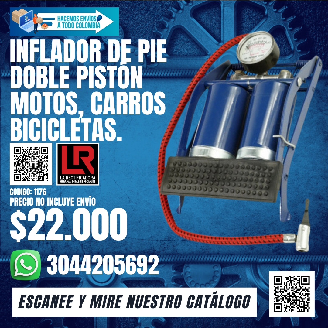 1176 Inflador de pie doble pistón, Bomba de pedal para carros, Inflador de aire para motos, Bomba de alta presión bicicleta, Inflador doble pistón manómetro