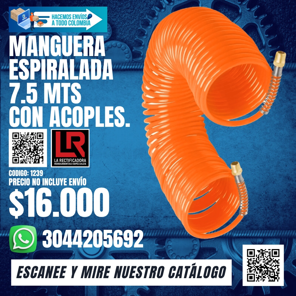 1239 MANGUERA ESPIRALADA 7.5 mts CON ACOPLES