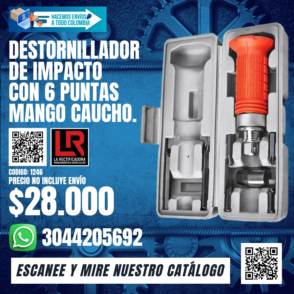 1246 DESTORNILLADOR DE IMPACTO CON 6 PUNTAS MANGO CAUCHO.