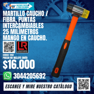 MARTILLO CAUCHO / FIBRA, PUNTAS INTERCAMBIABLES 25 MILÍMETROS MANGO EN CAUCHO.