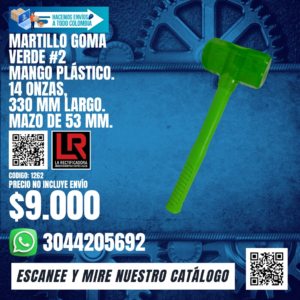 MARTILLO GOMA VERDE #2 MANGO PLÁSTICO.14 ONZAS, 33Omm LARGO. MAZO DE 53mm