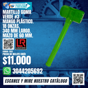MARTILLO GOMA VERDE #3 MANGO PLÁSTICO.18 ONZAS,34Omm LARGO.MAZO DE 60mm.