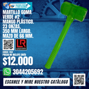 MARTILLO GOMA VERDE #2 MANGO PLÁSTICO. 23 ONZAS, 35O MM LARGO. MAZO DE 66 MM.