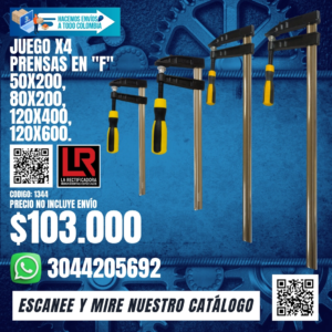JUEGO X4 PRENSAS EN "F" 50X200, 80X200, 120X400, 120X600.
