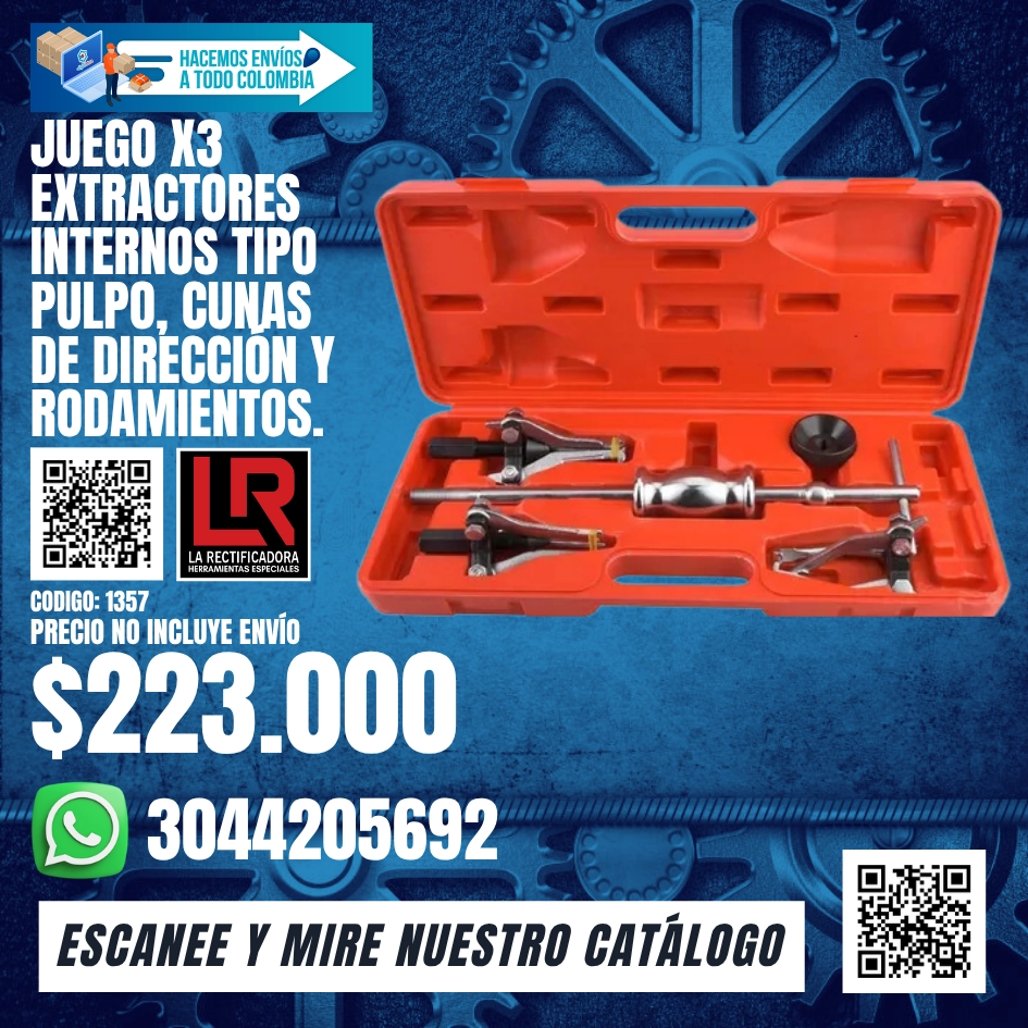1357 JUEGO X3 EXTRACTORES INTERNOS TIPO PULPO, CUNAS DE DIRECCIÓN Y RODAMIENTOS.