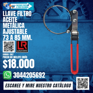 LLAVE FILTRO ACEITE METÁLICA AJUSTABLE 73 a 85 mm.
