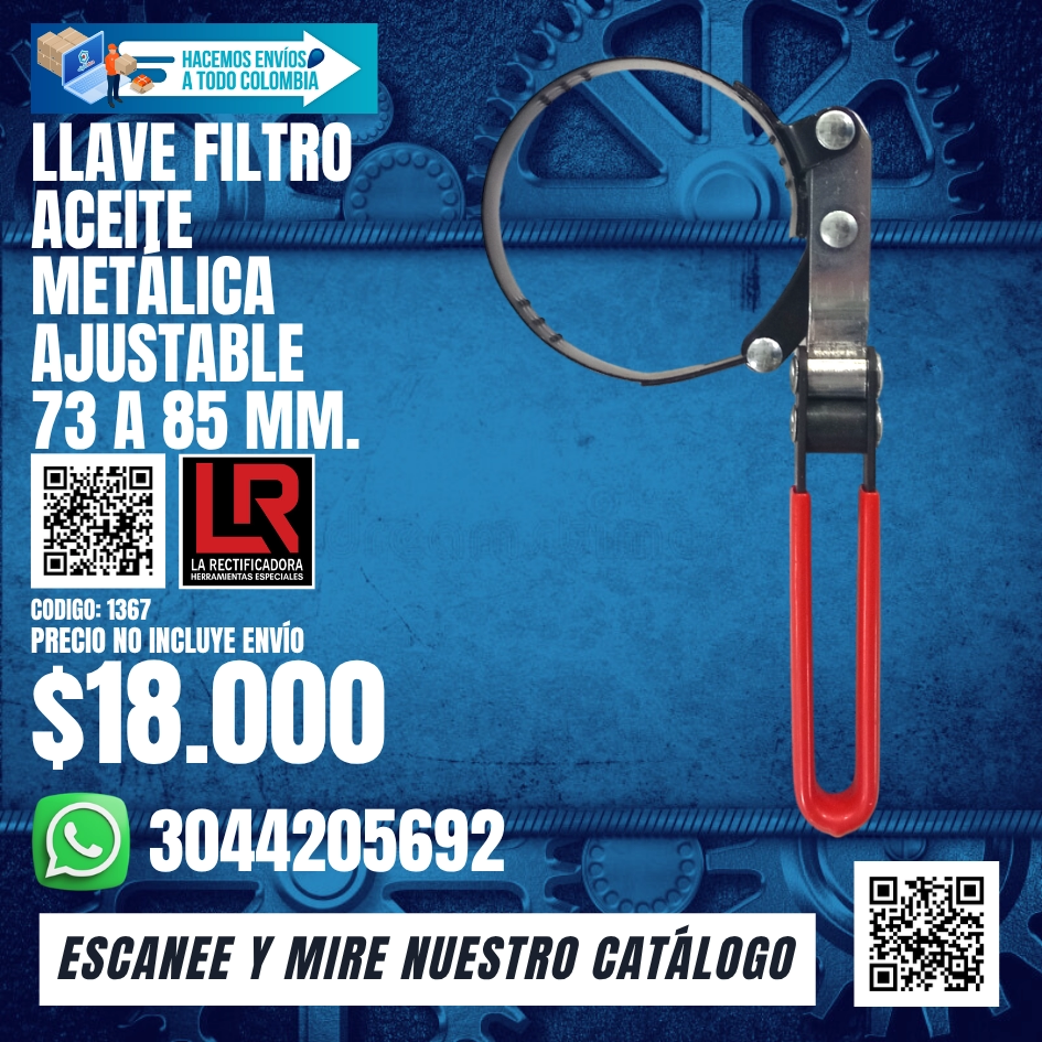 1367 LLAVE FILTRO ACEITE METÁLICA AJUSTABLE 73 A 85 MM.