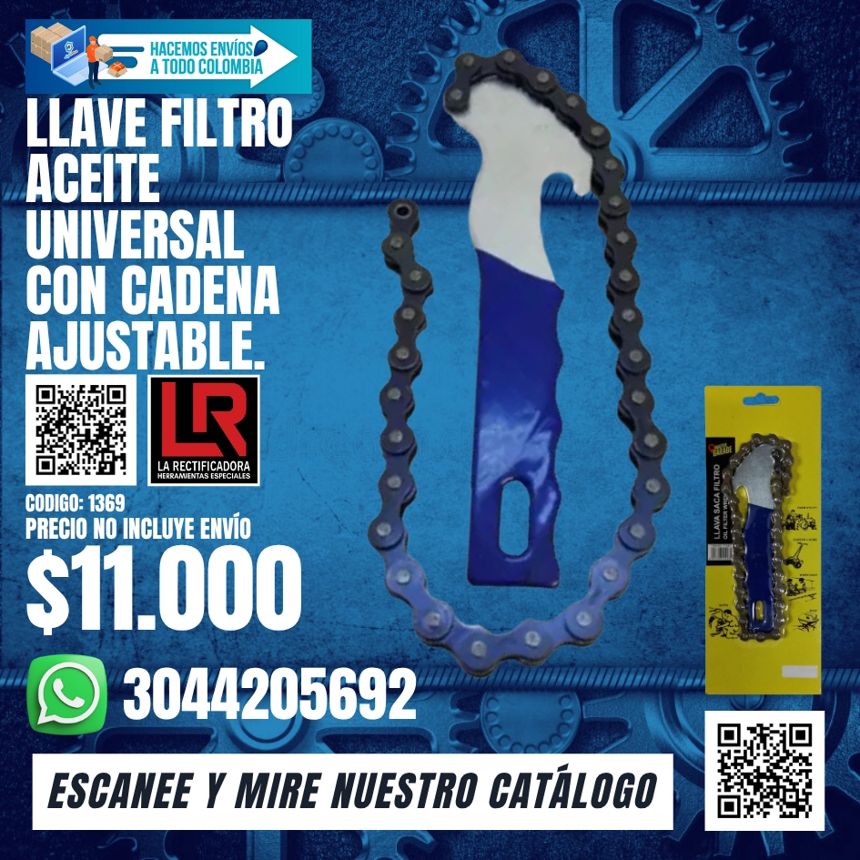 1369 LLAVE FILTRO ACEITE UNIVERSAL CON CADENA AJUSTABLE.