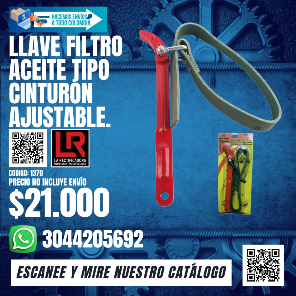 1370 LLAVE FILTRO ACEITE TIPO CINTURÓN AJUSTABLE.