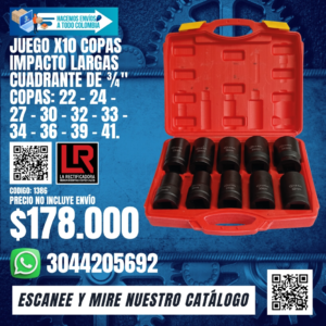 JUEGO X 10 COPAS IMPACTO LARGAS CUADRANTE DE 3/4"  COPAS: 22-24--27-30-32-33-34-36-39-41