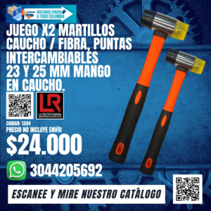 JUEGO X2 S CAUCHO / FIBRA, PUNTAS INTERCAMBIABLES 23 Y 25 MM MANGO EN CAUCHO.