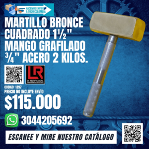 MARTILLO BRONCE CUADRADO 1½" MANGO GRAFILADO ¾" ACERO 2 KILOS