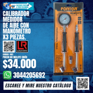 CALIBRADOR  MEDIDOR DE AIRE CON MANÓMETRO X3 PIEZAS.