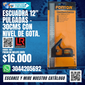 ESCUADRA 12" PULGADAS - 30CMS CON NIVEL DE GOTA.