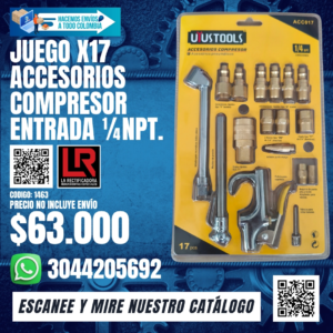 JUEGO X17 ACCESORIOS COMPRESOR ENTRADA ¼NPT.