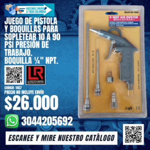 JUEGO DE PISTOLA Y BOQUILLAS PARA SOPLETEAR 10 A 90