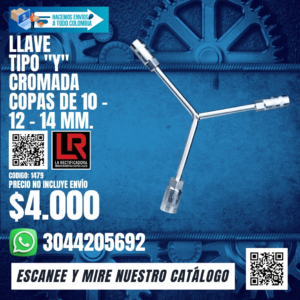 LLAVE TIPO "Y" CROMADA COPAS DE 10 - 12 - 14 MM.