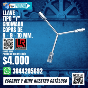 LLAVE TIPO "Y" CROMADA COPAS DE  8 - 9 - 10 MM.