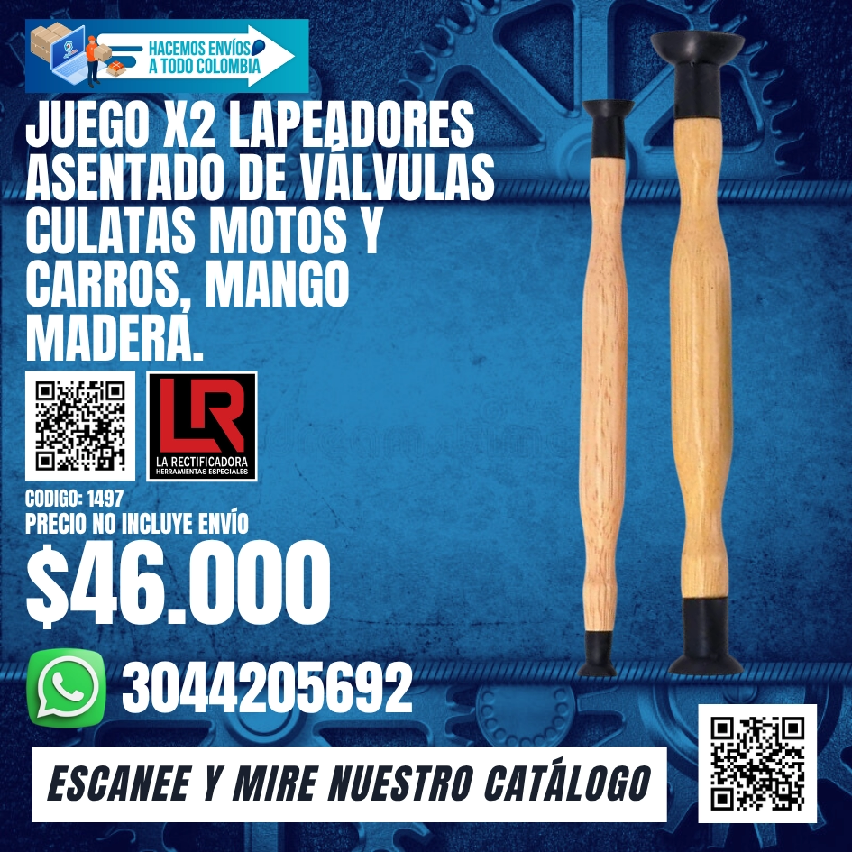 1497 JUEGO X2 LAPEADORES ASENTADO DE VÁLVULAS CULATAS MOTOS Y CARROS, MANGO MADERA.