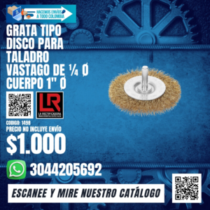 GRATA TIPO DISCO PARA TALADRO VASTAGO DE ¼ Ø CUERPO 1" Ø