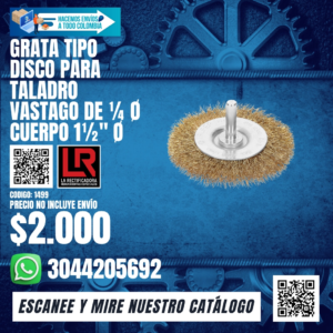 GRATA TIPO DISCO PARA TALADRO VASTAGO DE ¼ Ø CUERPO 1½" Ø