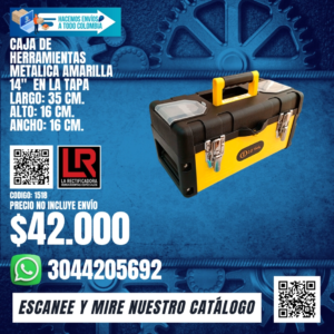 CAJA DE HERRAMIENTAS METALICA AMARILLA 14" (CON TORNILLERA EN LA TAPA)