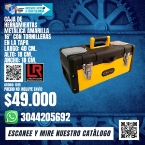 CAJA DE HERRAMIENTAS METALICA AMARILLA 16" (CON TORNILLERA EN LA TAPA)