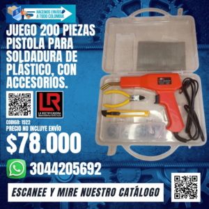 JUEGO 200 PIEZAS PISTOLA PARA SOLDADURA DE PLÁSTICO, CON ACCESORIOS.
