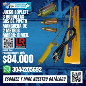 JUEGO SOPLETE 3 BOQUILLAS GAS DE PIPETA MANGUERA DE METROS MARCA: RIMEX