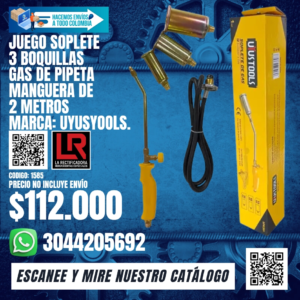 JUEGO SOPLETE 3 BOQUILLAS GAS DE PIPETA MANGUERA DE2 METROS MARCA: UYUSYOOLS