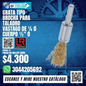 GRATA TIPO BROCHA PARA TALADRO VASTAGO DE ¼ Ø CUERPO ½" Ø
