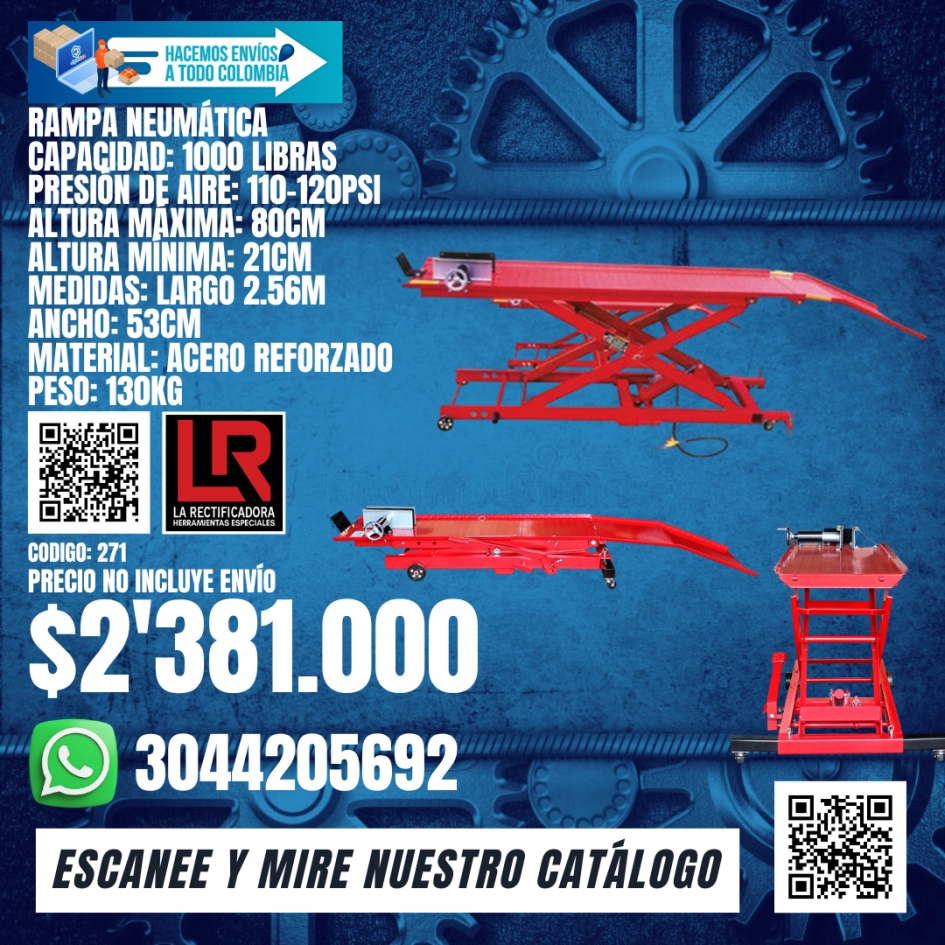 271 Grua Para Motos 1000 Libras Neumatica - Rampa para motos.