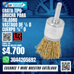 GRATA TIPO BROCHA PARA TALADRO VASTAGO DE ¼ Ø CUERPO ¾" Ø
