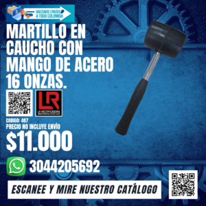 MARTILLO EN CAUCHO CON MANGO DE ACERO 16 ONZAS.