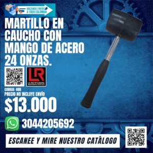 MARTILLO EN CAUCHO CON MANGO DE ACERO 24 ONZAS.