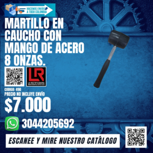 MARTILLO EN CAUCHO CON MANGO DE ACERO 8 ONZAS.