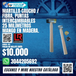 MARTILLO CAUCHO / FIBRA, PUNTAS INTERCAMBIABLES 25 MILÍMETROS MANGO EN MADERA.