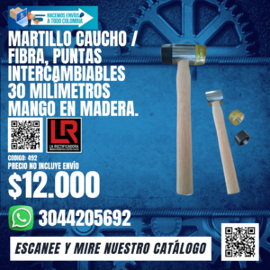MARTILLO CAUCHO / FIBRA, PUNTAS INTERCAMBIABLES 30 MILÍMETROS MANGO EN MADERA.