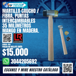 MARTILLO CAUCHO / FIBRA, PUNTAS INTERCAMBIABLES 35 MILÍMETROS MANGO EN MADERA