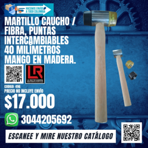 MARTILLO CAUCHO / FIBRA, PUNTAS INTERCAMBIABLES 40 MILÍMETROS MANGO EN MADERA.