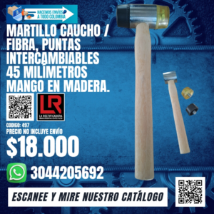 MARTILLO CAUCHO / FIBRA, PUNTAS INTERCAMBIABLES 45 MILÍMETROS MANGO EN MADERA.