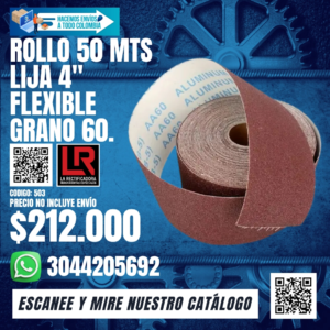 ROLLO 50mts LIJA 4" FLEXIBLE GRANO 60