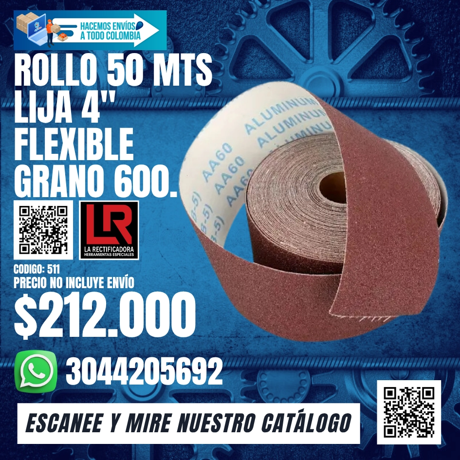 511 ROLLO 50 MTS LIJA 4 FLEXIBLE GRANO 600