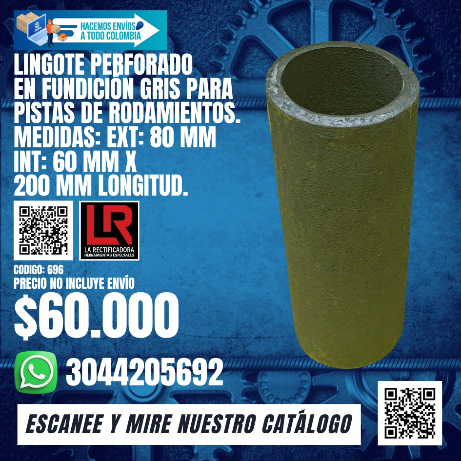 696 LINGOTE PERFORADO EN FUNDICIÓN GRIS PARA PISTAS DE RODAMIENTOS.